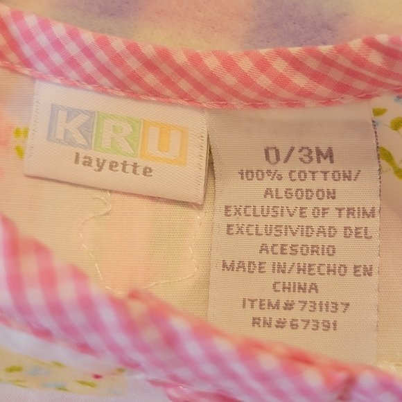 KRU LAYETTE 💐 Sweet Little Pink 'n Green Floral Sleeveless Romper w/Bows  0-3M - Picture 16 of 16